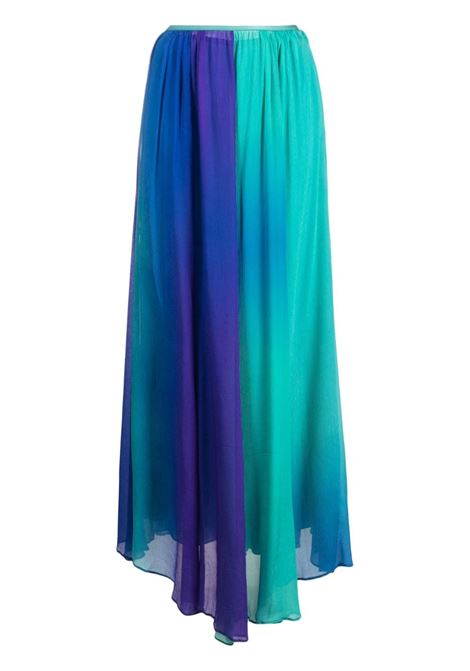 Blue pleated silk maxi skirt - women